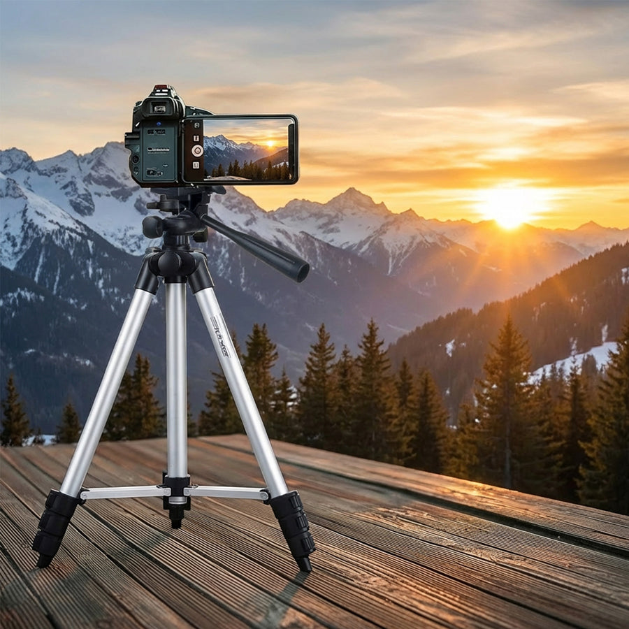 Maclean -  Universeel 1/4" Statief met Telefoonhouder en Draagtas - Geschikt voor Camera's Camcorders Smartphones Ringlampen - Hoogte max. 102cm-