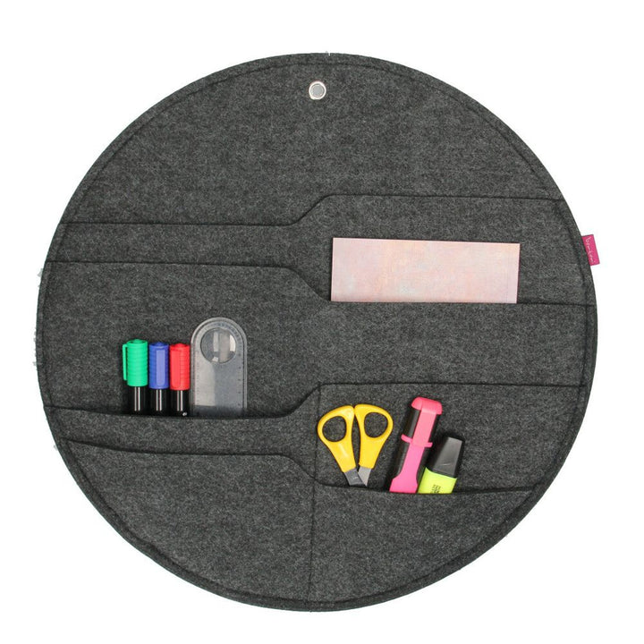 Bertoni vilten wandorganizer Cirkel L diameter 35 cm - antraciet, 4 vakken