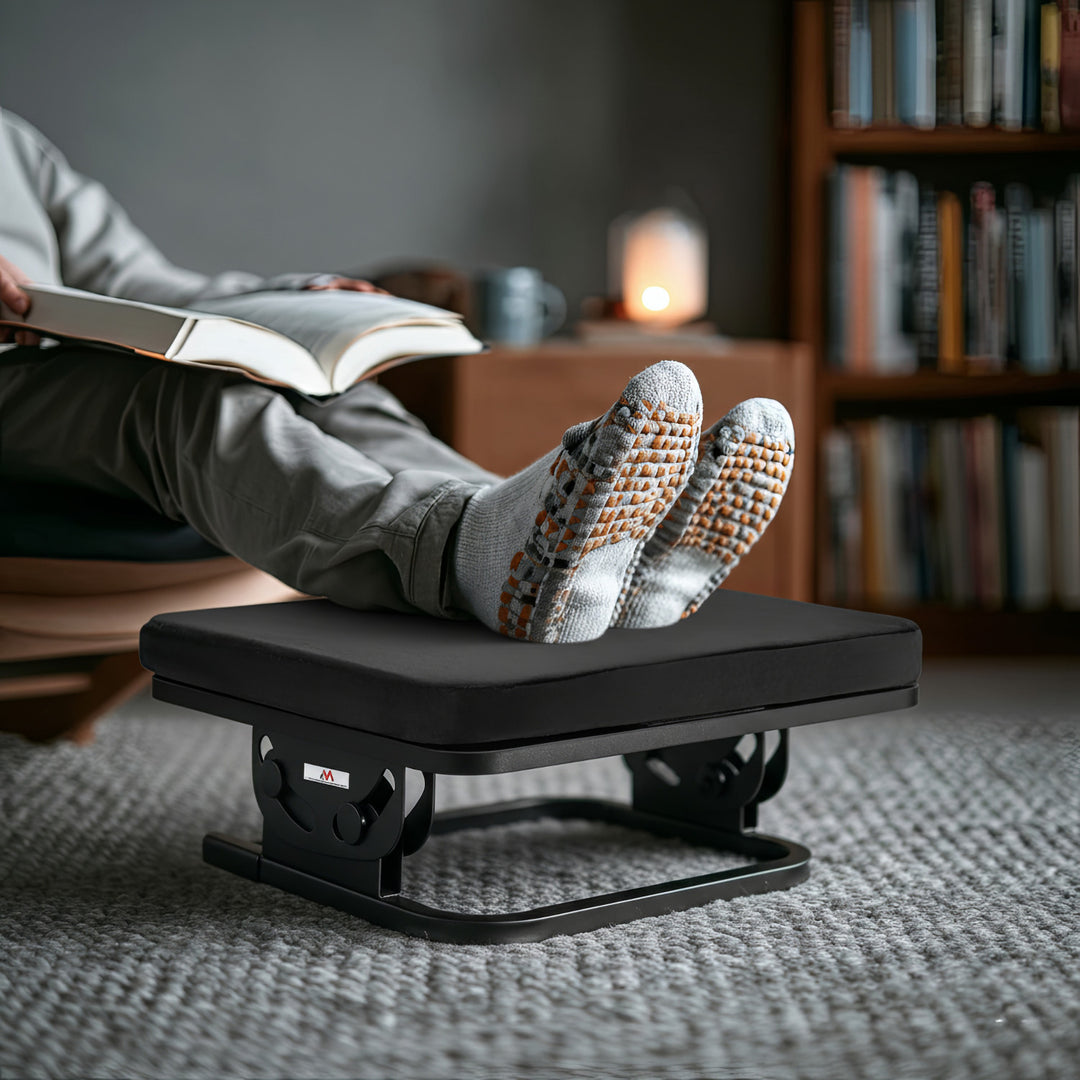 Maclean ergonomische voetensteun, beensteun, traploos instelbare hoek, afneembaar kussen, MC-460