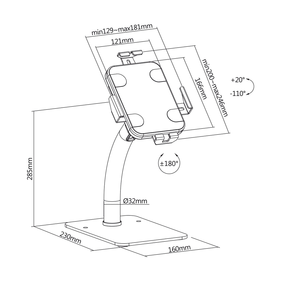 Maclean Tablethouder voor reclame, desktop, met slot, 7,9"-11", universeel, MC-468W