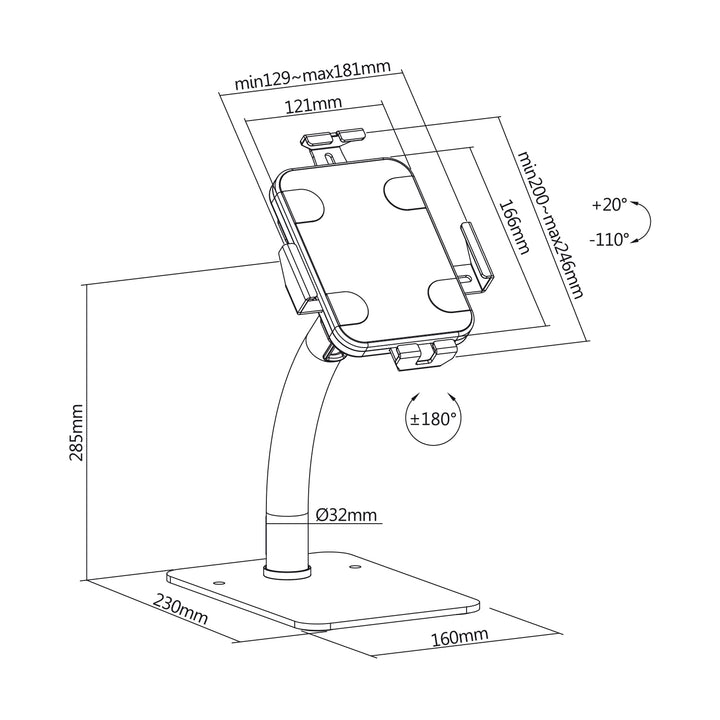 Maclean Tablethouder voor reclame, desktop, met slot, 7,9"-11", universeel, MC-468W