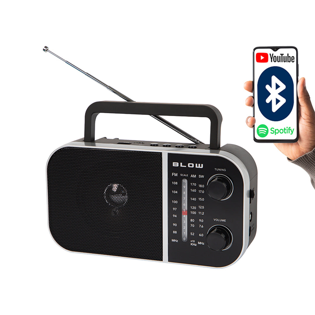 Draagbare analoge radio AM/FM RA6 batterij- en netvoeding Blow