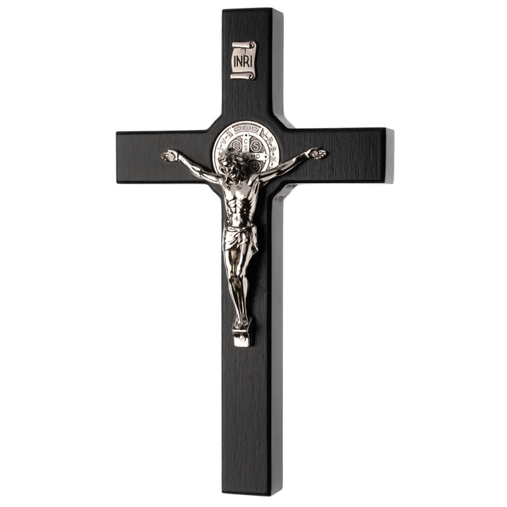 Houten Sint Benedictus kruis hangend met pasque zwart 22x12x1.8cm