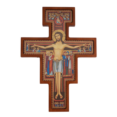 Houten kruis van San Damiano - Sint Franciscus kruis bruin 14x10x1.8cm