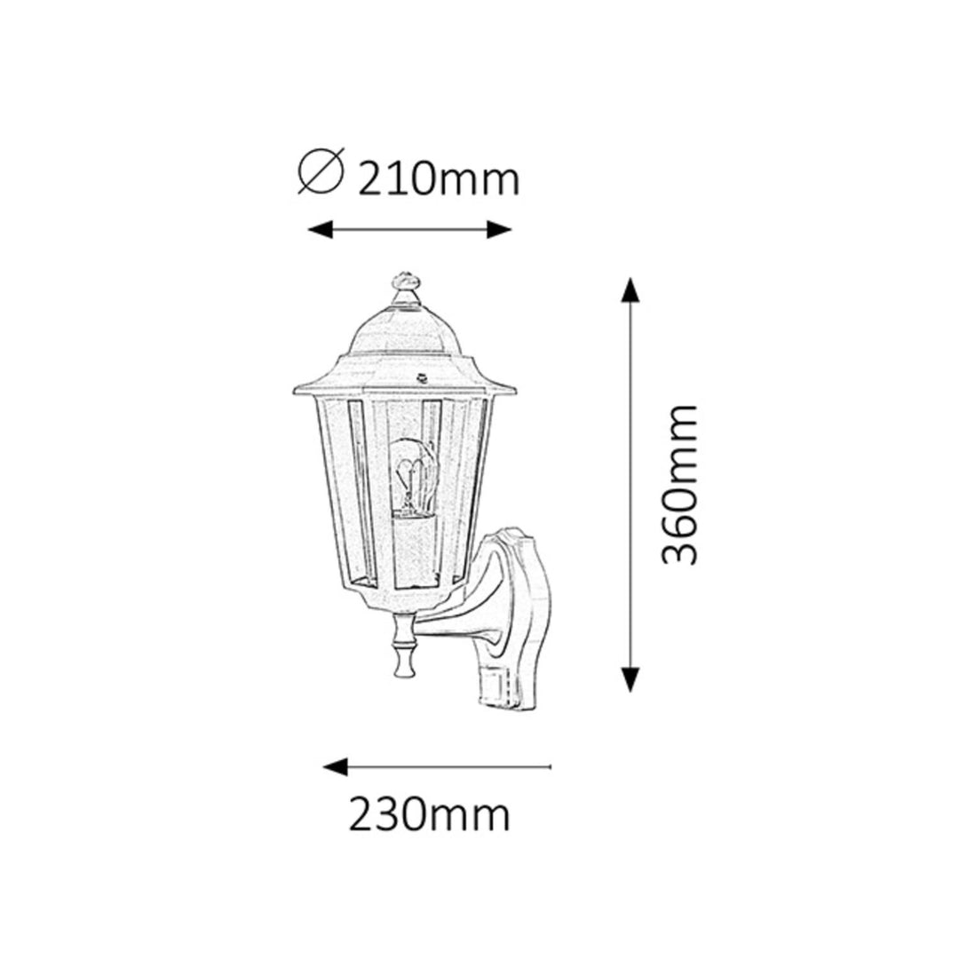 Rabalux Velence wandlamp met E27 draad 60 W met bewegingssensor. Beschermingsgraad IP43.