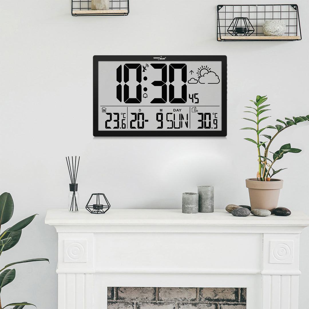 GreenBlue extra grote LCD wandklok, temperatuur, datum, GB218