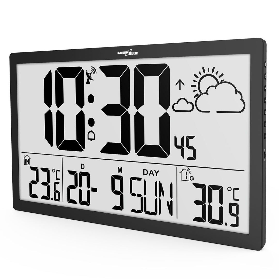 GreenBlue extra grote LCD wandklok, temperatuur, datum, GB218