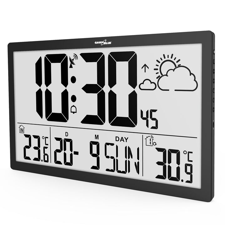 GreenBlue extra grote LCD wandklok, temperatuur, datum, GB218