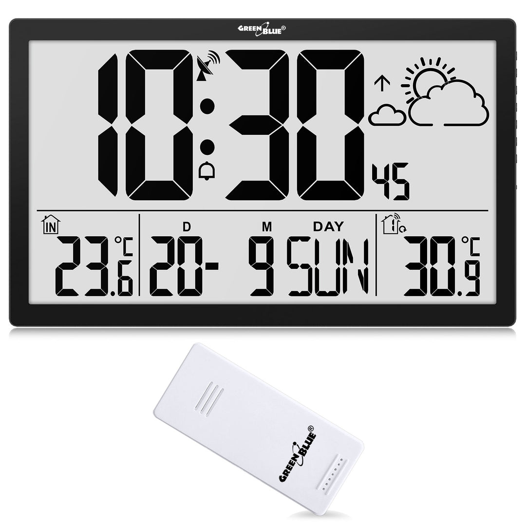 GreenBlue extra grote LCD wandklok, temperatuur, datum, GB218