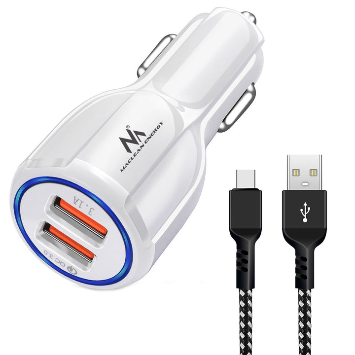 Maclean autolader, Qualcomm Quick Charge, QC 3.0 - 5V/3A, 9V/1.8A, 12V/1.6A, 5V/3.1A aansluiting met USB Type-C kabel