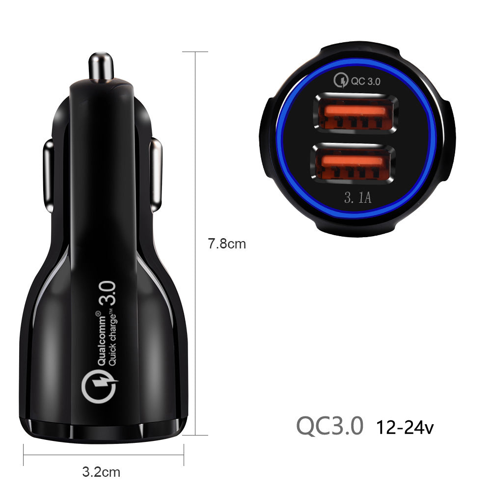 Maclean autolader, Qualcomm Quick Charge, QC 3.0 - 5V/3A, 9V/1.8A, 12V/1.6A, 5V/3.1A aansluiting met USB Lightning kabel