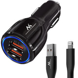 Maclean autolader, Qualcomm Quick Charge, QC 3.0 - 5V/3A, 9V/1.8A, 12V/1.6A, 5V/3.1A aansluiting met USB Lightning kabel