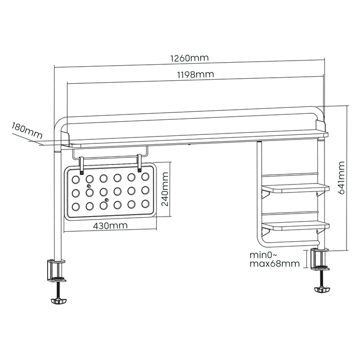 Ergo Office - verstelbare bureau-organizer / bureauplank / lade / Bureaukastje / - tot 20 kg, zwart, ER-452