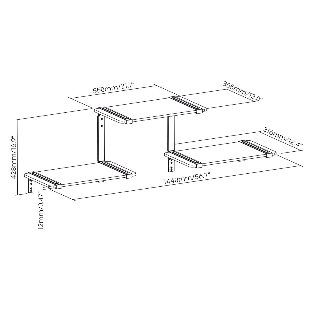 Maclean - Plank - wandplank - Modulaire legplanken met drie etages - max. 30 kg, MC-974 - Zwart