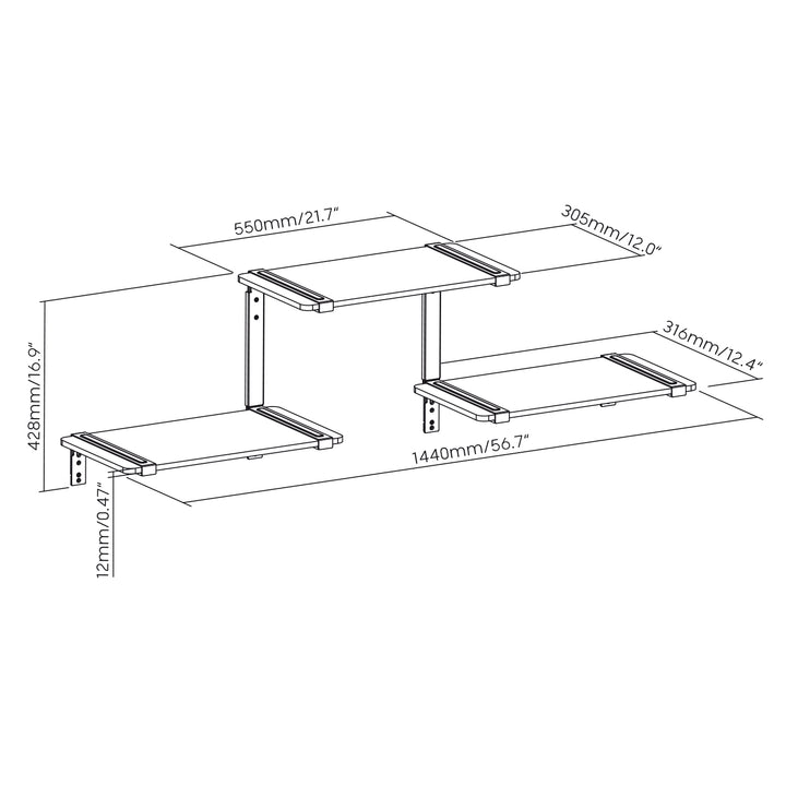 Maclean - Plank - wandplank - Modulaire legplanken met drie etages - max. 30 kg, MC-974 - Zwart