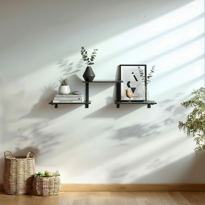 Maclean - Plank - wandplank - Modulaire legplanken met drie etages - max. 30 kg, MC-974 - Zwart