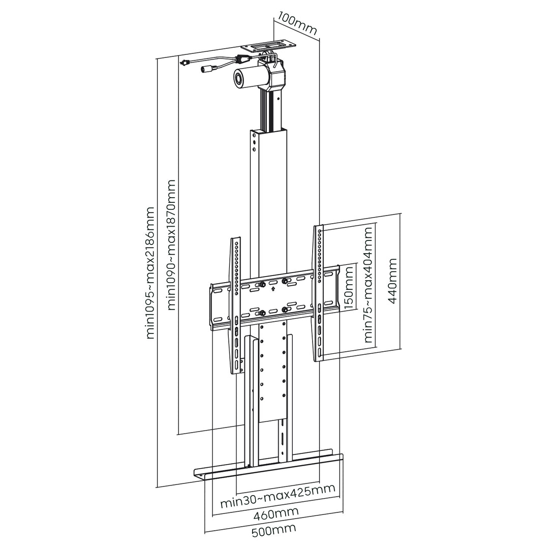 Maclean - TV-beugel - Elektrische plafondverlengbeugel voor TV, 32''-55'', VESA 400x400, max 50kg, MC-976