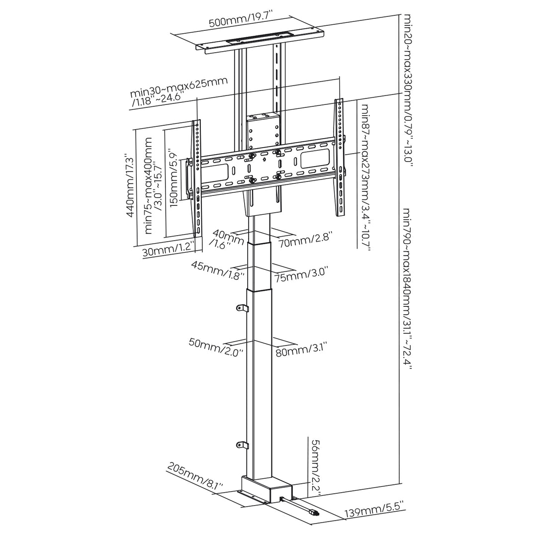 Maclean - TV-beugel - Elektrische uittrekbare bevestiging - 37''-80'', VESA 600x400, max 60kg, MC-866T