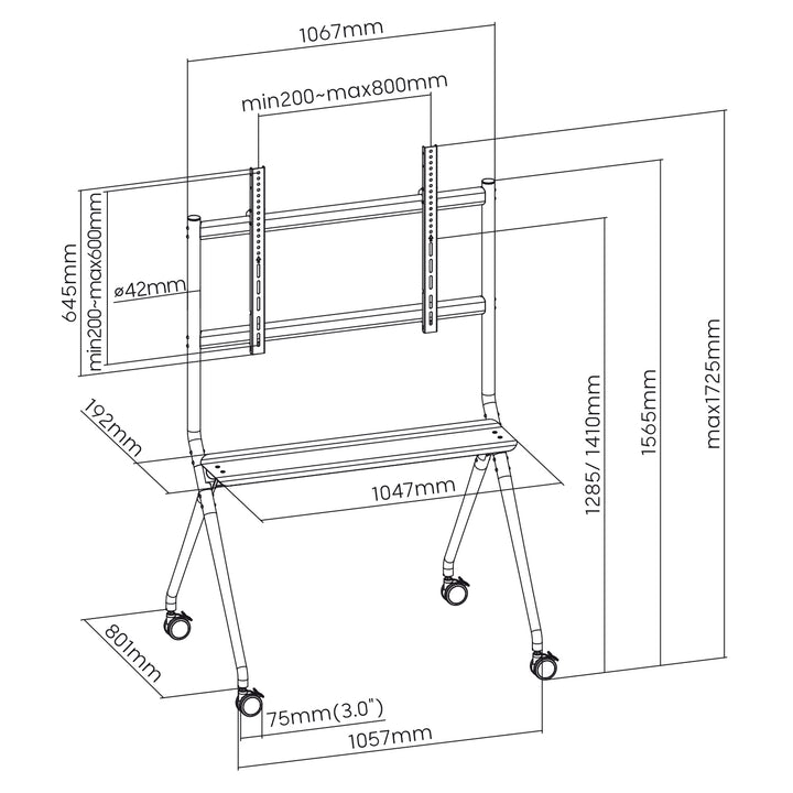 Maclean - TV-standaard - Verrijdbare TV-vloerstandaard - 50"-86", 120kg, MC-977