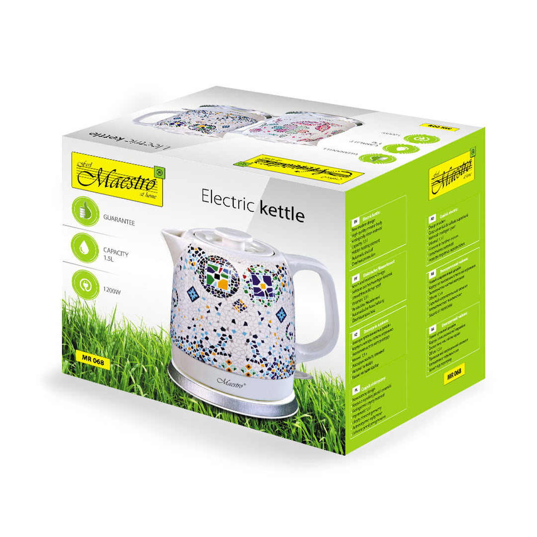 Maestro MR068 Keramische Waterkoker 1.5L Decoratief Oosters Mozaïekpatroon Automatische uitschakeling Oververhittingbeveiliging 3-pins UK Plug