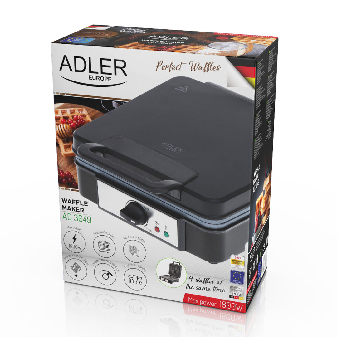 Wafelijzer Adler, voor 4 wafels, temperatuurregeling, 1800W, AD 3049