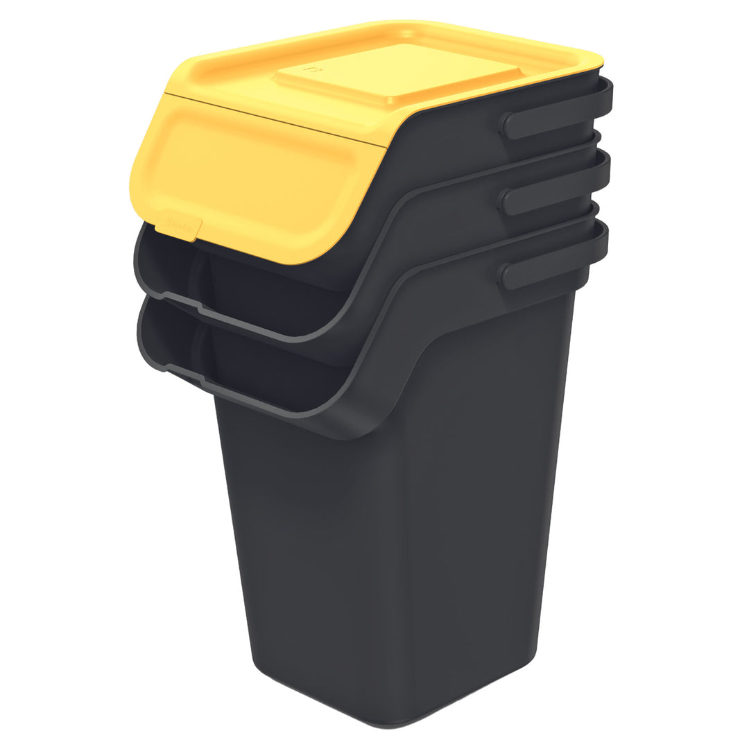 Keden afvalemmer set, voor recycling, 3x25 liter, zwart, Kaddi Q Set