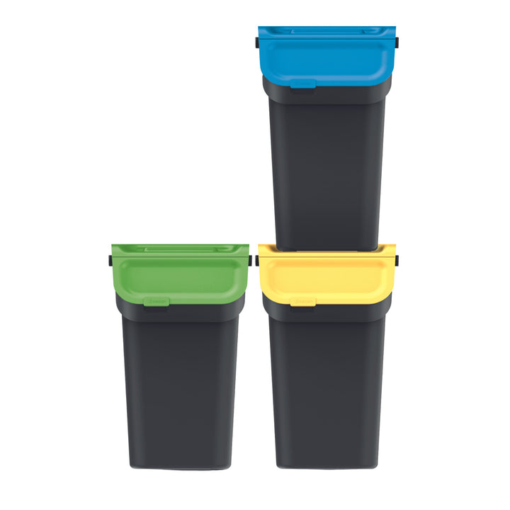 Keden afvalemmer set, voor recycling, 3x25 liter, zwart, Kaddi Q Set