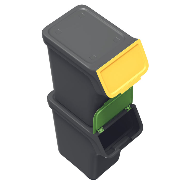 Afvalbakset Keden, voor recycling, 3x20 liter, zwart, Stackbox