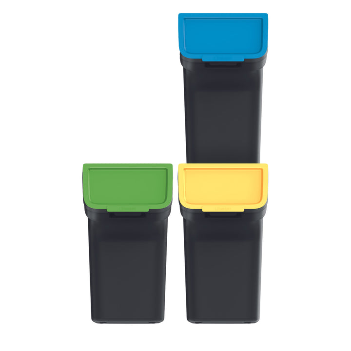 Afvalbakset Keden, voor recycling, 3x20 liter, zwart, Stackbox