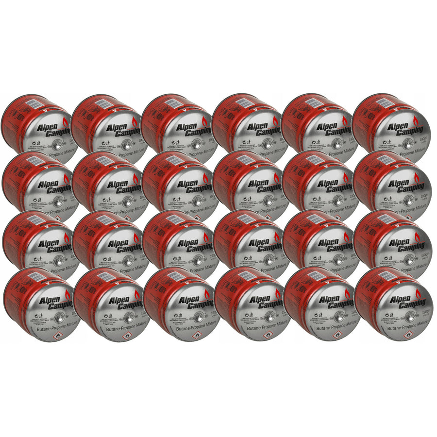 24x Alpen Camping 400ml gaspatroon, certificaat: Pi 0437, voldoet aan EN417, propaan-butaan, bereik -10°c tot + 40°c, GAS STOP systeem IK006