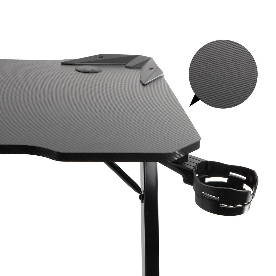 Zwart gaming bureau groot NanoRS, 150kg max, hoogte 750mm, 110x60x1,5cm, bekerhouder en hoofdtelefoon, RS345
