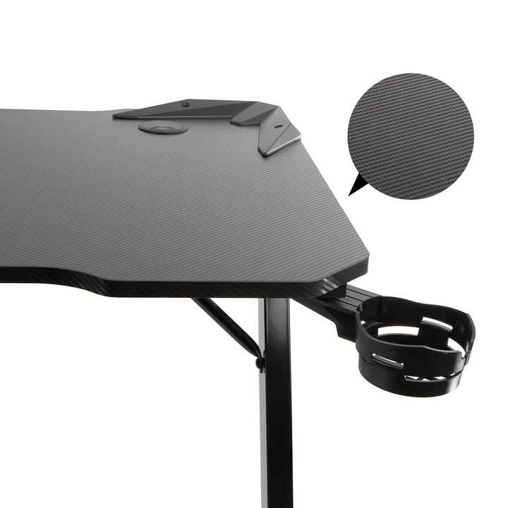 Zwart gaming bureau groot NanoRS, 150kg max, hoogte 750mm, 110x60x1,5cm, bekerhouder en hoofdtelefoon, RS345