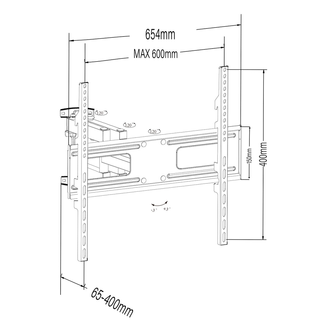 Maclean steun voor TV of monitor, max VESA 600x400, plat, afstand van muur 41-475mm, 37-80", 50kg, zwart, MC-832A