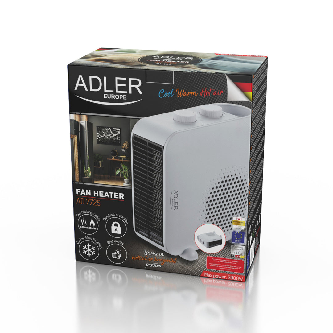 Adler ventilatorkachel, dubbele functie, koude straal, 2000W, wit, AD 7725