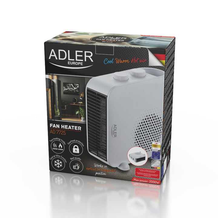 Adler ventilatorkachel, dubbele functie, koude straal, 2000W, wit, AD 7725