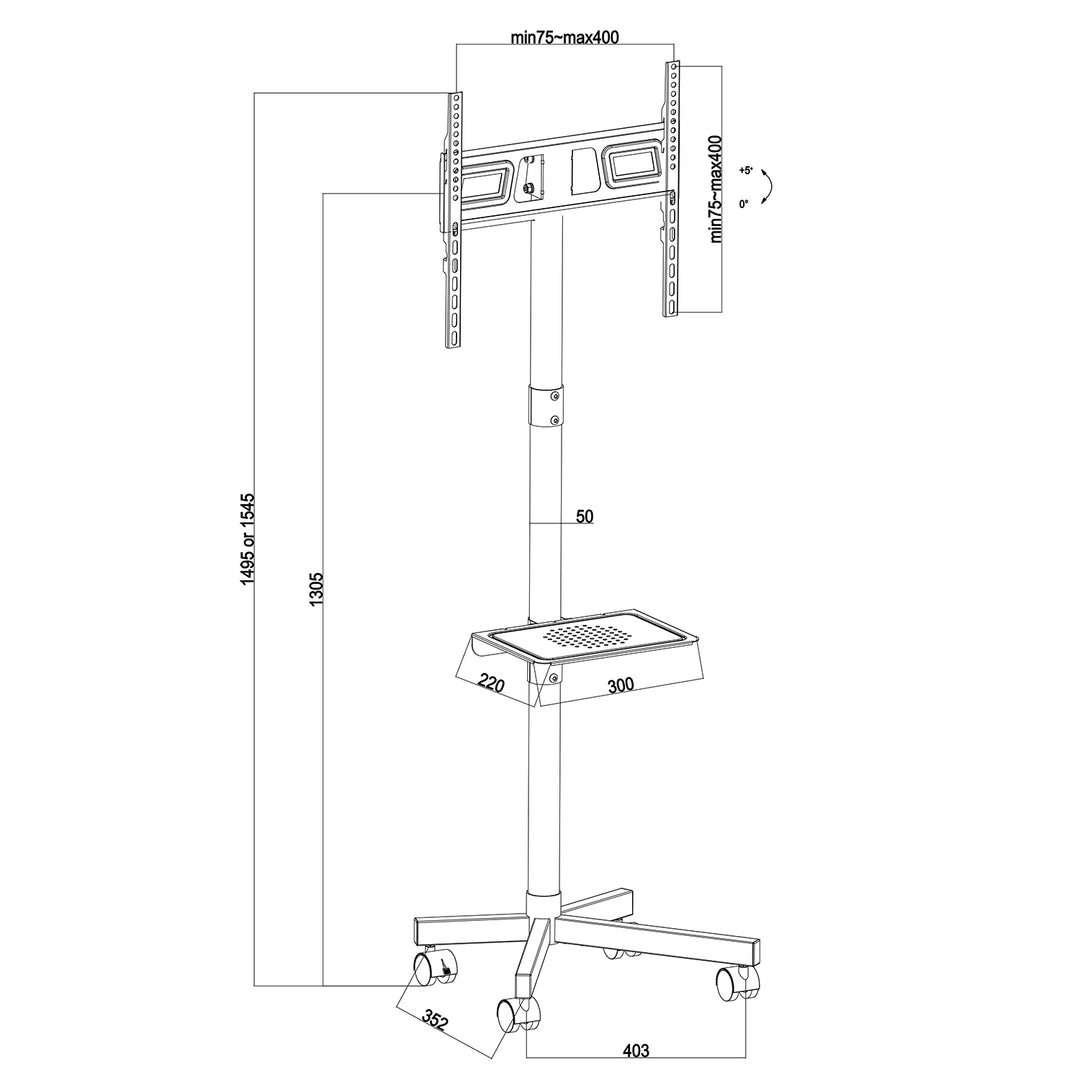 TV-standaard Maclean, professioneel, 32-55", op wielen, max. VESA 400x400, max. 25 kg, MC-949