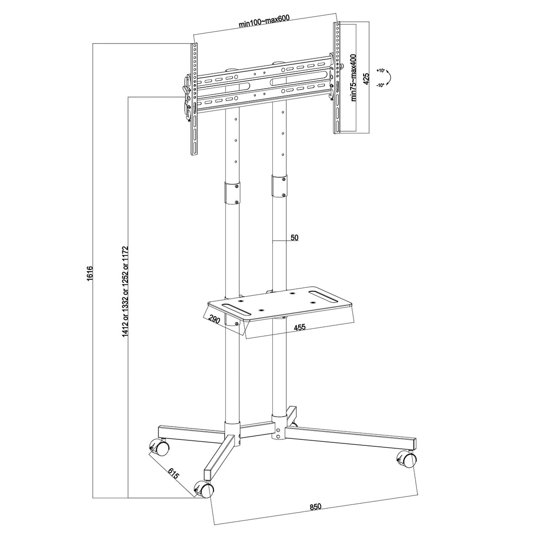 TV-standaard Maclean, professioneel, 32-70", op wielen, max. VESA 600x400, max. 40 kg, MC-951