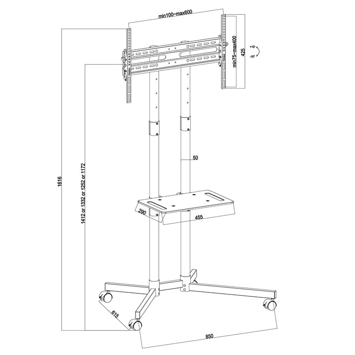 TV-standaard Maclean, professioneel, 32-70", op wielen, max. VESA 600x400, max. 40 kg, MC-951