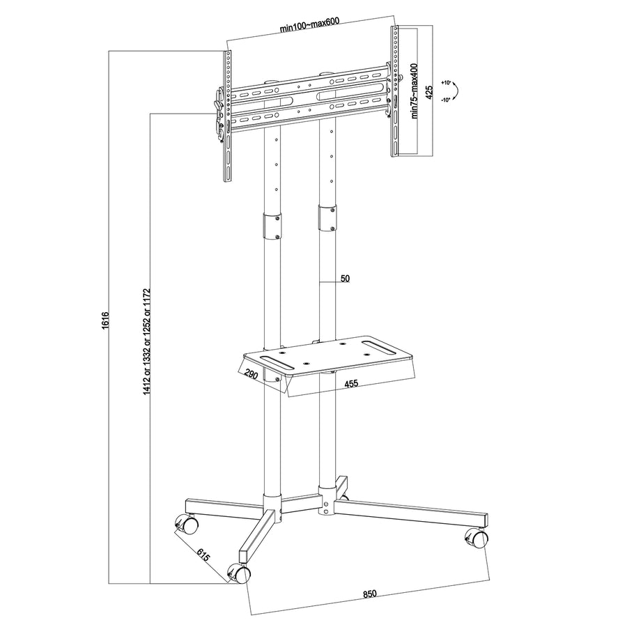 TV-standaard Maclean, professioneel, 32-70", op wielen, max. VESA 600x400, max. 40 kg, MC-951
