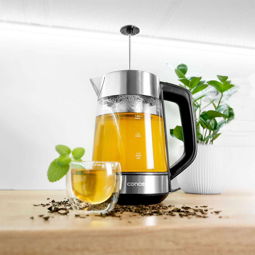 Concept 1.7L glazen elektrische waterkoker met temperatuurregeling en koffiezetapparaat RK4190