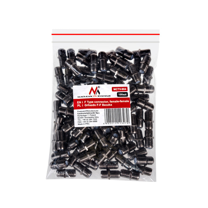100x Maclean F-F stopcontact, professionele overgang, stekker zwart nikkel, MCTV-904