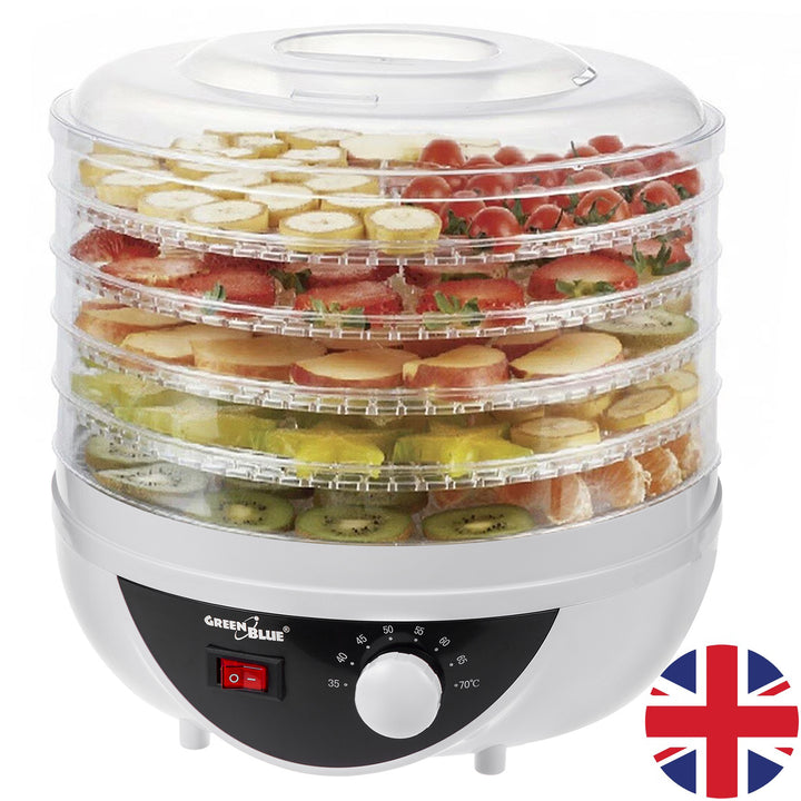 GreenBlue champignon-, groente- en fruitdroger, 250 W vermogen - zeer stil, GB195 UK-stekker