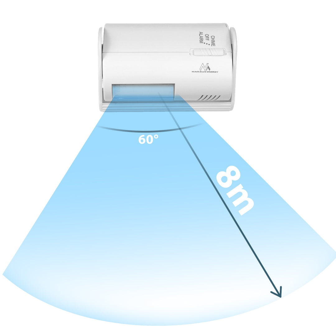 Maclean draadloze toegangssignalering, PIR sensor, bereik 8m, gevoed door 9V DC batterij, volume meer dan 70dB, MCE311 W
