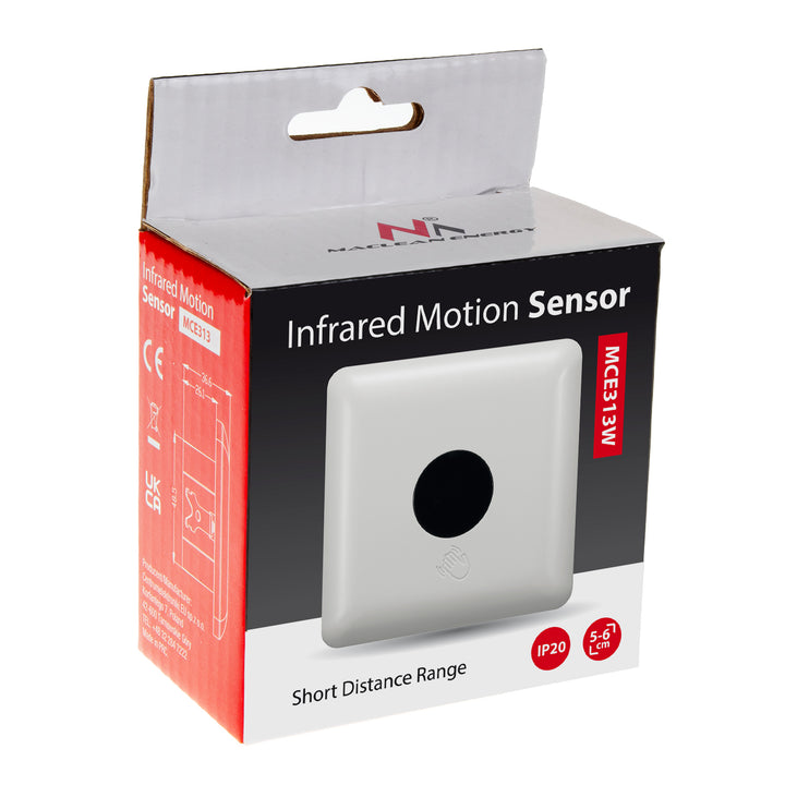 Maclean PIR-sensor met kort bereik, bereik 5-6cm, inbouwdoos, max. belasting 1200W, MCE313 W