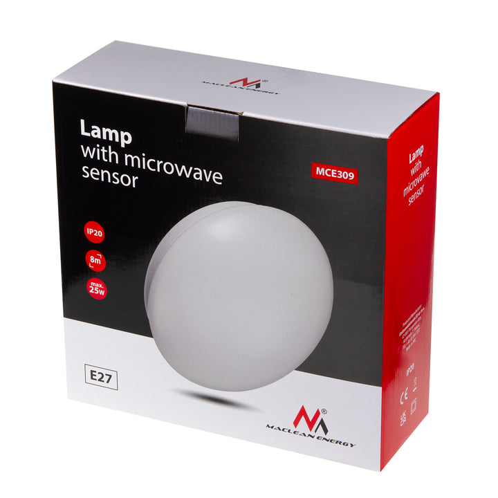 Maclean plafondlamp 1xE27 met sensor, microgolfsensor, PMMA diffuser, max. belasting 25W, IP20, MCE309