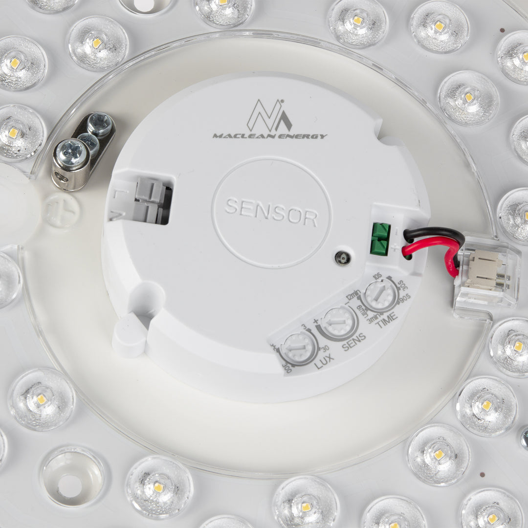Maclean plafond LED sensorlamp, microgolf sensor 5.8GHz,4000K, 12W, 950lm, IP44, MCE347