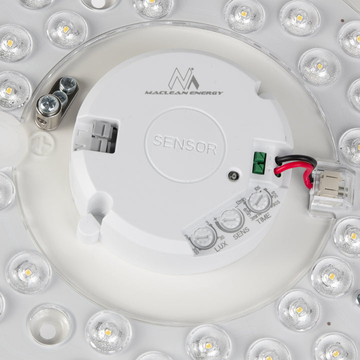 Maclean plafond LED sensorlamp, microgolf sensor 5.8GHz,4000K, 12W, 950lm, IP44, MCE347