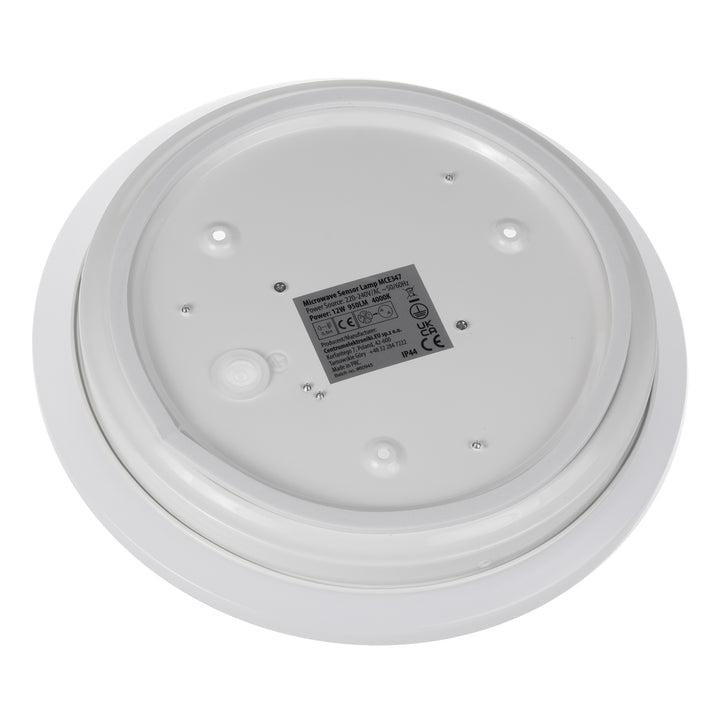Maclean plafond LED sensorlamp, microgolf sensor 5.8GHz,4000K, 12W, 950lm, IP44, MCE347