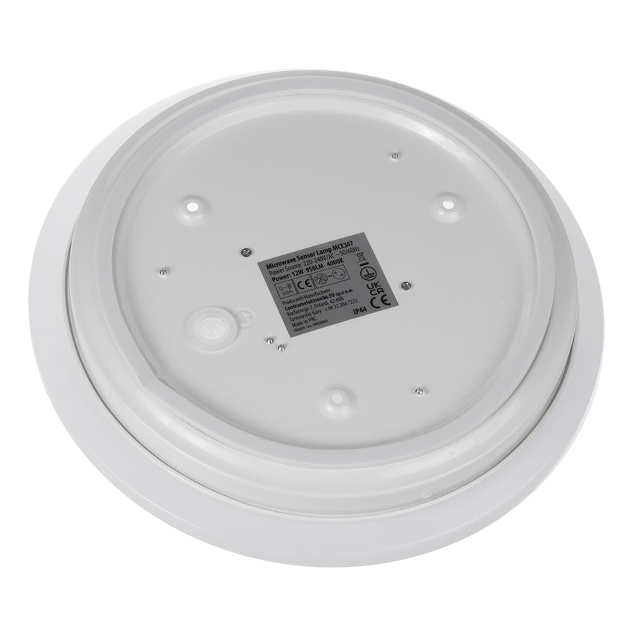 Maclean plafond LED sensorlamp, microgolf sensor 5.8GHz,4000K, 12W, 950lm, IP44, MCE347