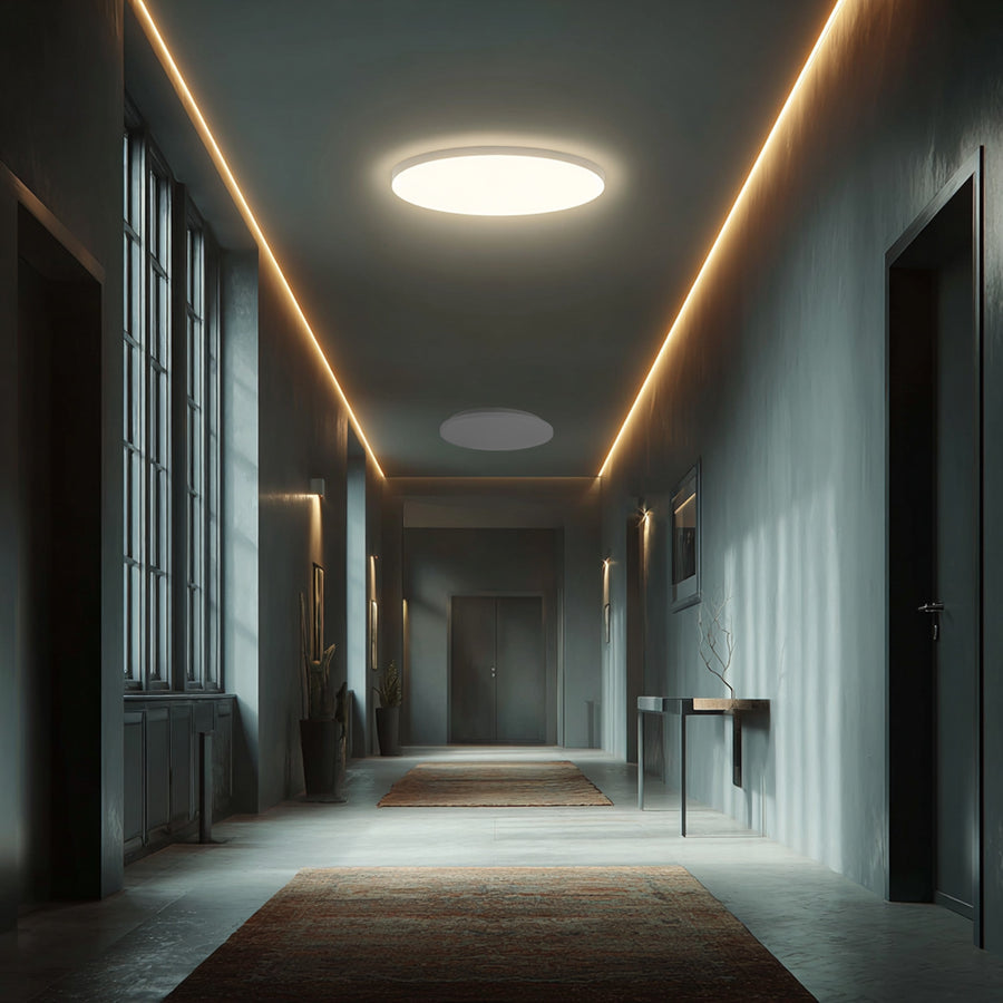 Maclean plafond LED sensorlamp, microgolf sensor 5.8GHz,4000K, 12W, 950lm, IP44, MCE347